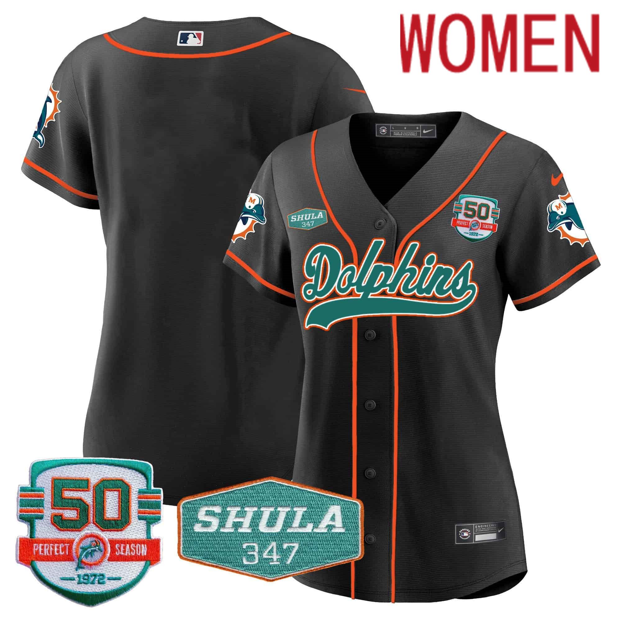 Women Miami Dolphins Blank Black 2024 Nike 50th Don Shula Memorial Patch Baseball NFL Jersey style 1